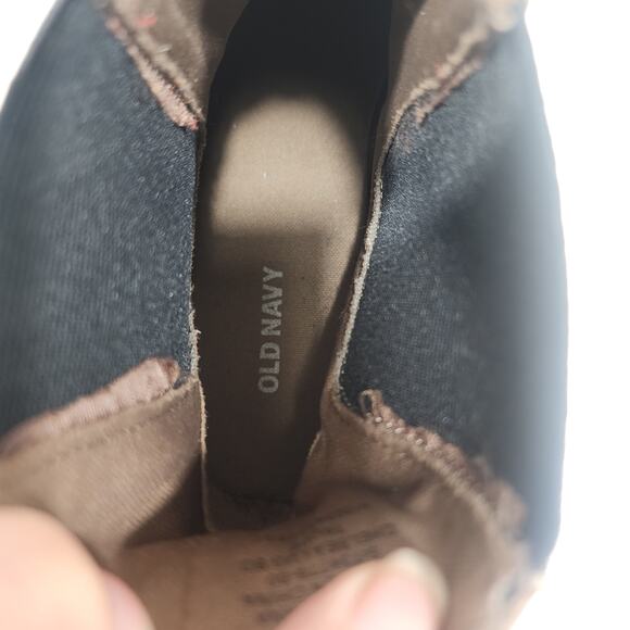 Old Navy Brown Ankle Boots Pull On Chelsea Taupe Faux Suede Block Heels Size 9 - Picture 4 of 5